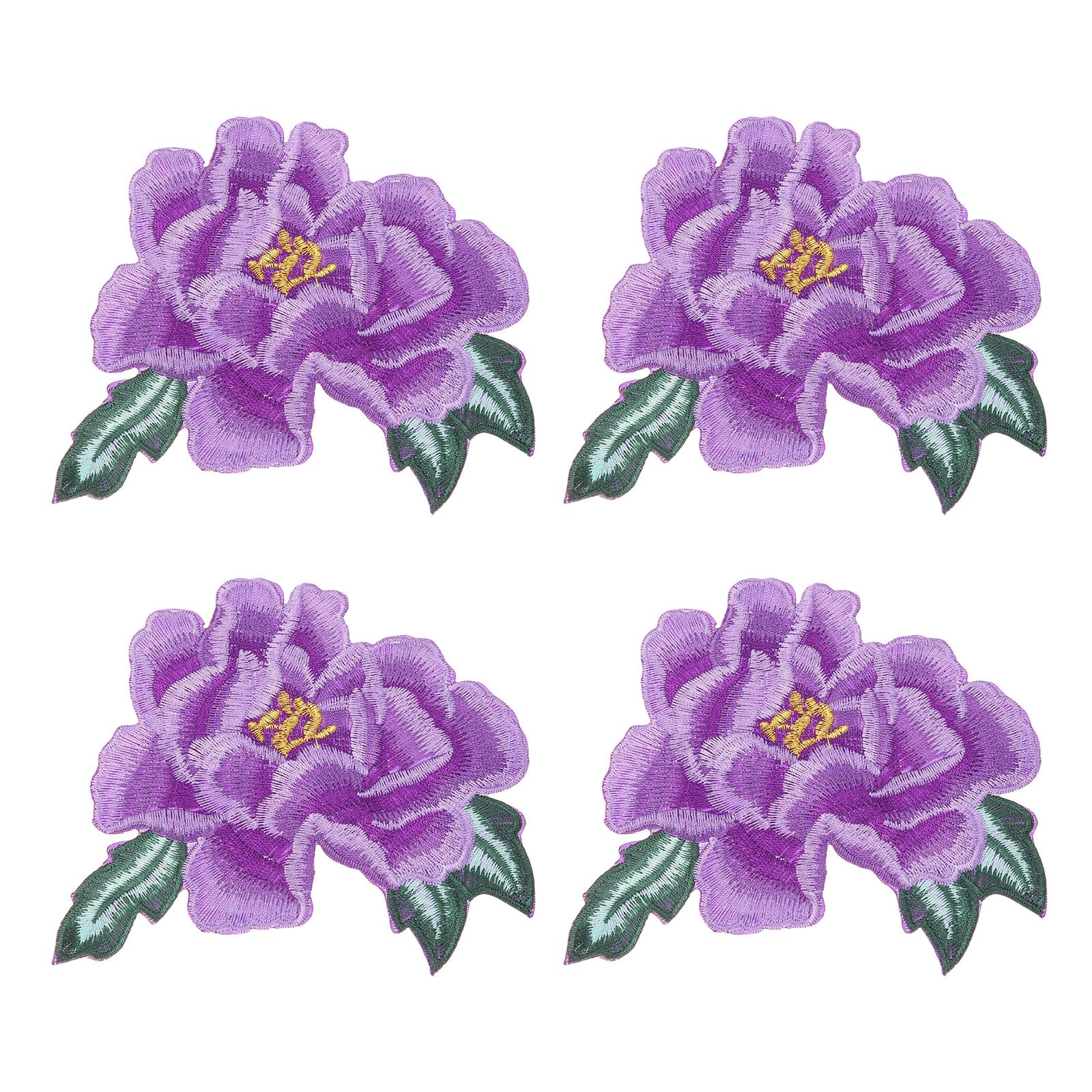 sourcing map 4pcs Large Peony Floral Iron-on Patch, 4.5''x5.3 Embroidered Sew Flower Patch Appliques Repair Patches for Clothing Repair Backpack Shoes Decoration, Purple