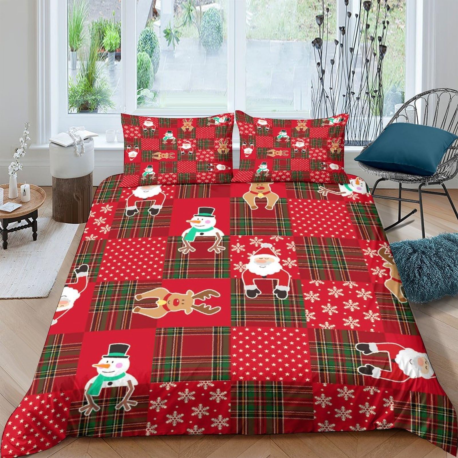 Ctjqhvkz Style-9 3D Printed Christmas Patchwork Fitted Sheet Microfiber Soft Red Snowman Santa Mattress Cover For Bedroom Guest Room Decor Single（135X200cm）