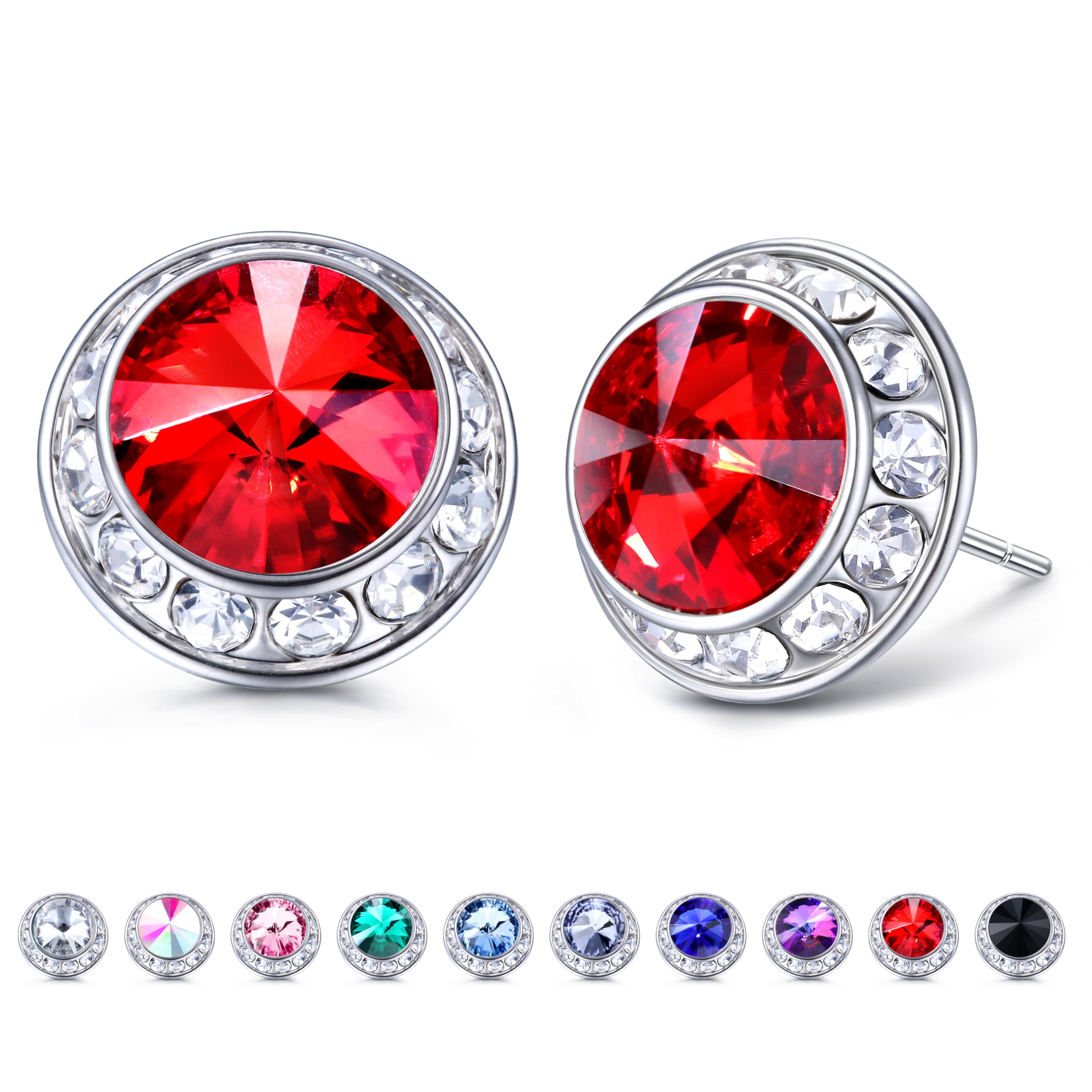 MILACOLATO Rhinestone Dance Competition Earrings Hypoallergenic Sterling Silver Post Stud Earrings 15mm Halo Crystal Stud Earrings for Dance