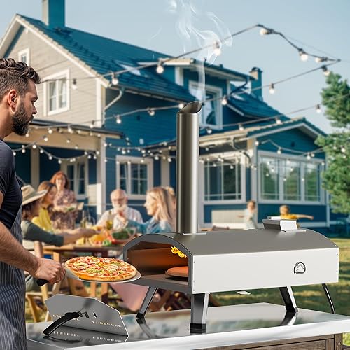 Miniatura 8 de YTIAHOME - Horno de pizza de 12 pulgadas, multicombustible para exteriores, con termómetro giratorio e integrado, máquina de pizza de combustible