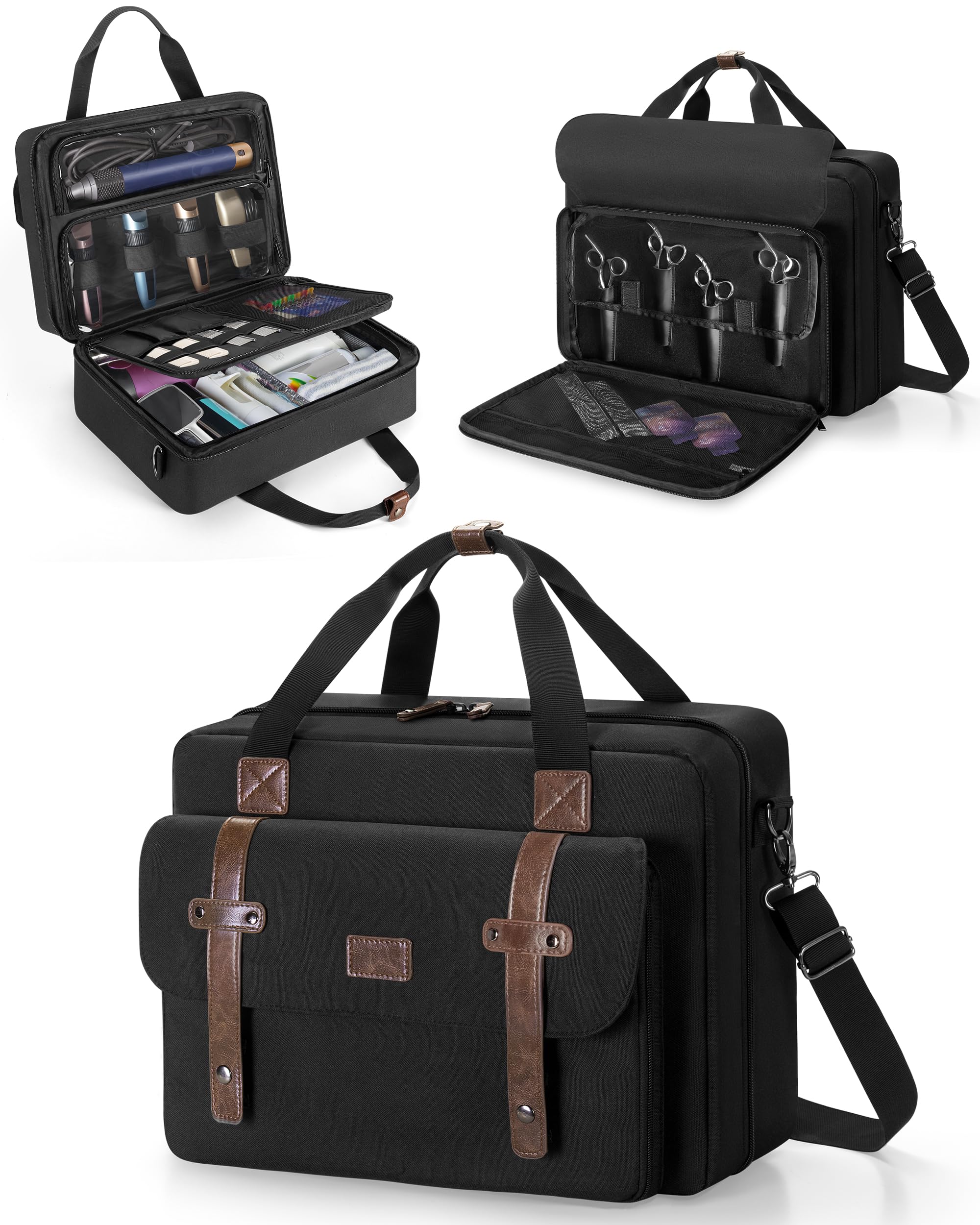 BAFASO Large Capacity Barber Briefcase, Barber Carrying Case for Clippers and Supplies (Bag Only), Black-picture-53