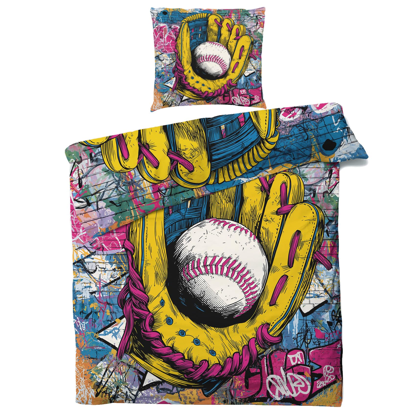 Mistela Bettwäsche Baseball 200x200 3 teilig mit Kissenbezug 80x80