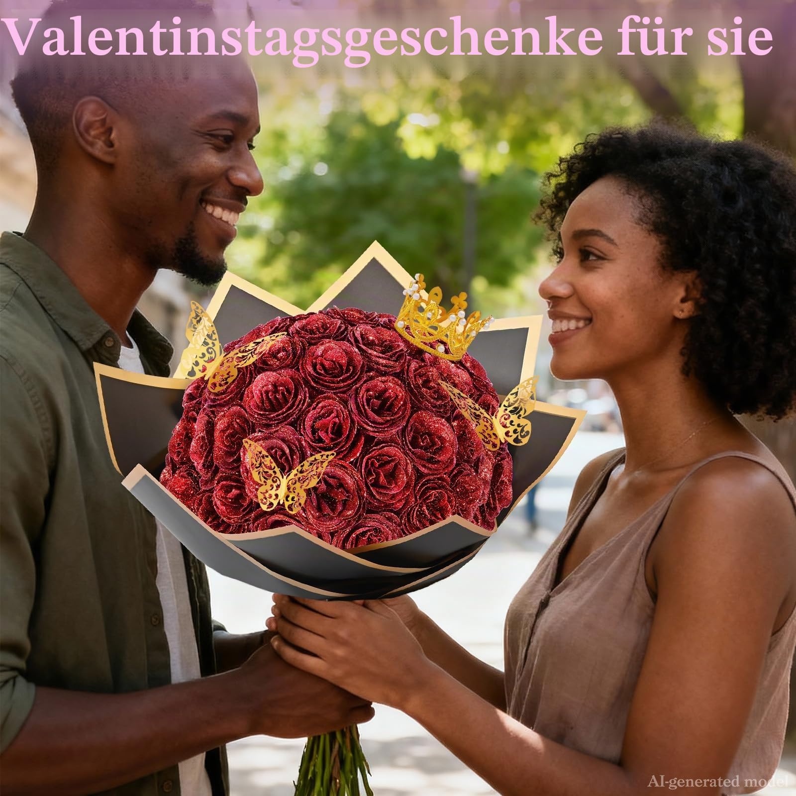 Waipfaru Glitzerrosenstrauß, DIY-Kunstblumenstrauß, Geschenk für Frauen & Mutter, zum Valentinstag, Muttertag, Jahrestag & Abschlussfeier, rote Rosen, 36 Stück