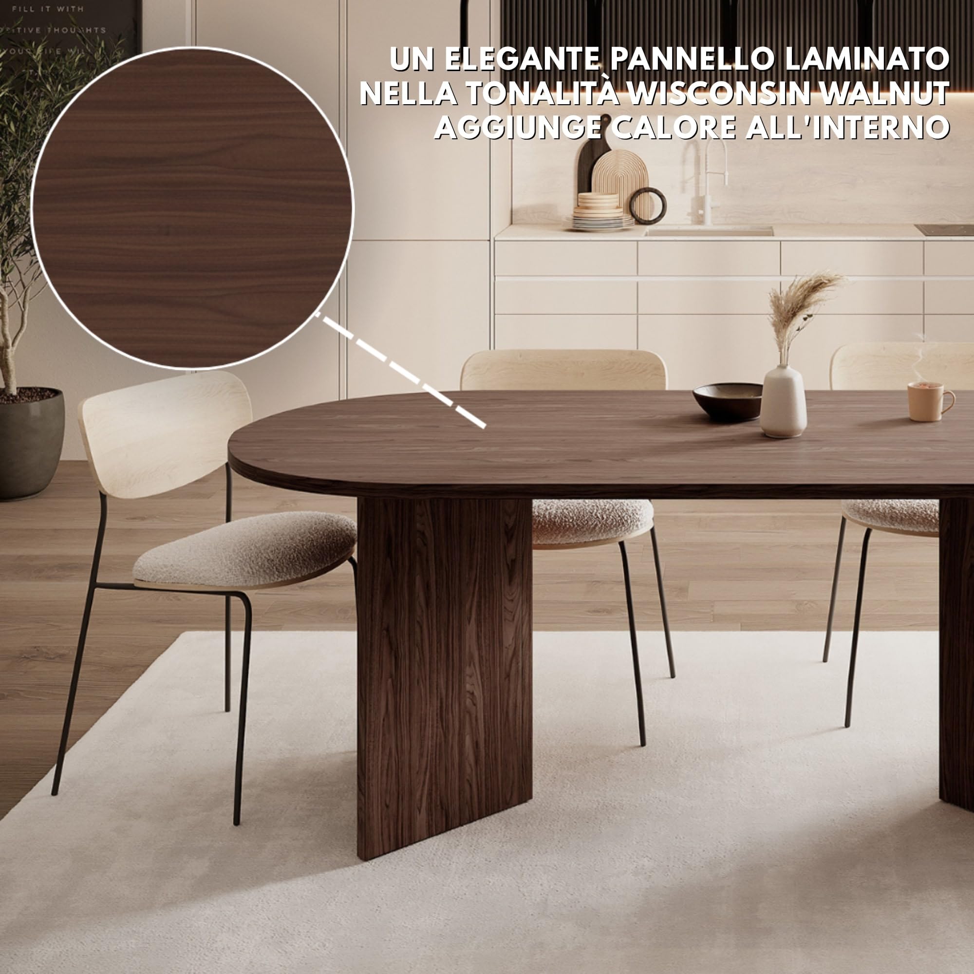 Selsey Tavolo da Pranzo Ovale 90 x 204 cm Ovo, Legno ingegnerizzato, Noce del Wisconsin, 204 cm