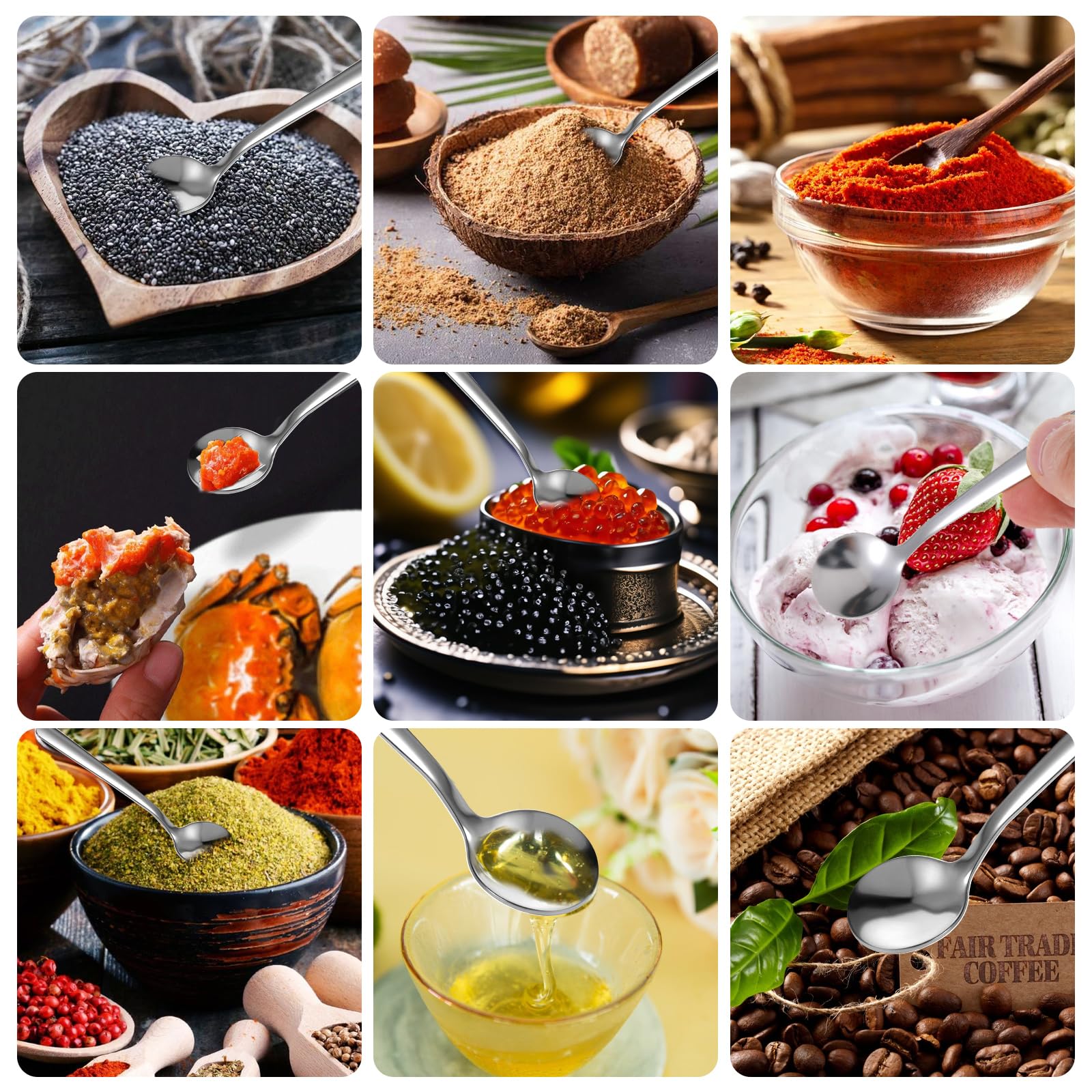 Ouligay 8 Stück Kleine Löffel für Gewürzgläser, Tiny Edelstahl Gewürz Löffel, Mini Größe 8,9cm Kleine Gewürzlöffel, Fun Little Spice Spoon Kleiner für Salz, Zucker, Honig, Gewürze
