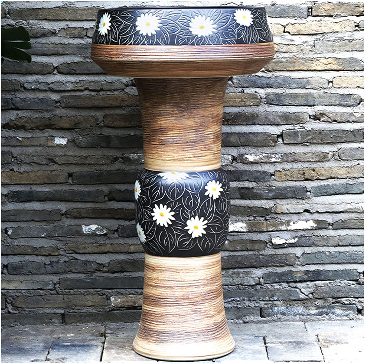 TIANQIHAO Freestanding Bathroom Pedestal Sink Art Hotel Home Vessel Combo Toilets Basins Handmade, Kaolin Clay With Drain Installation Hole