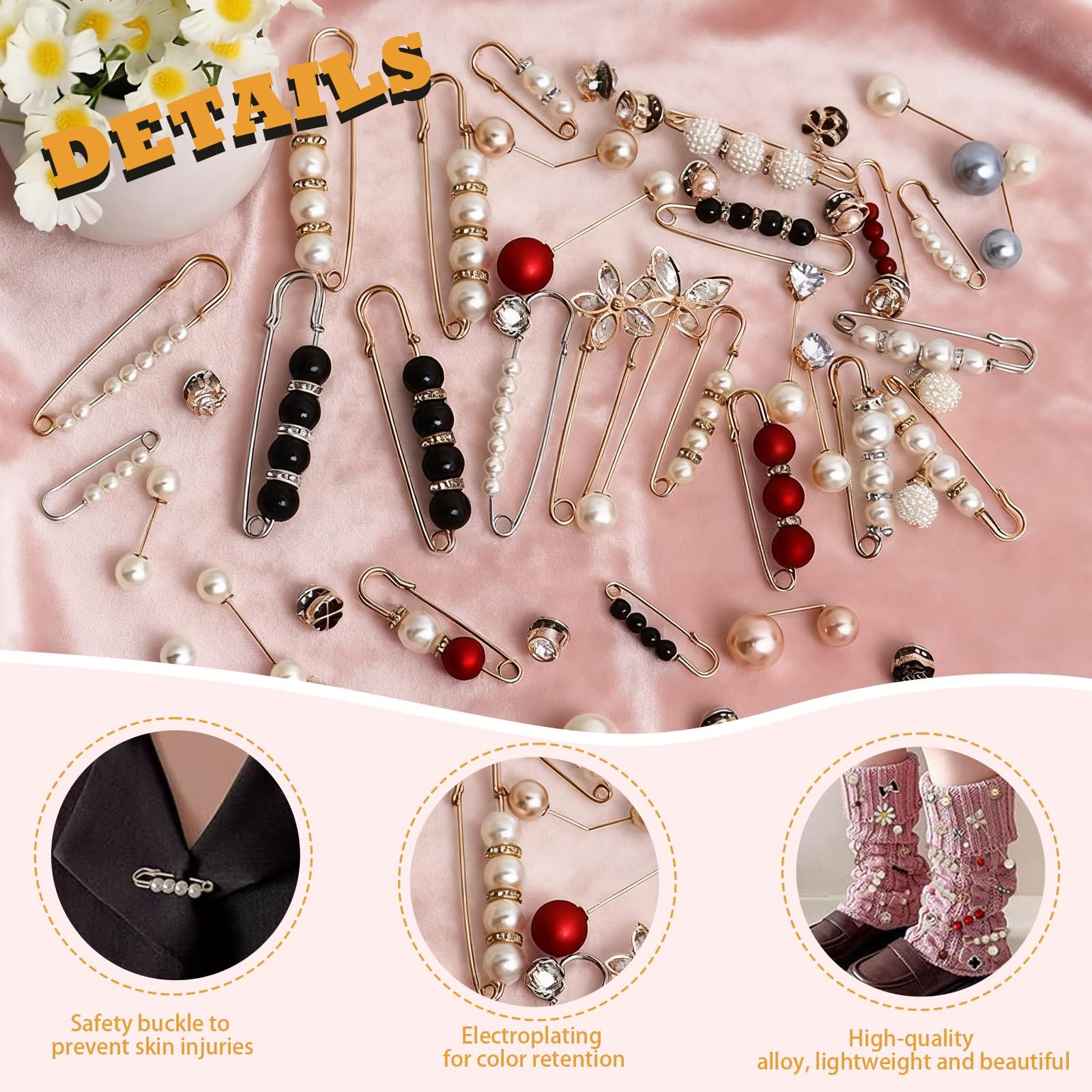 35 Pièces Perle Broche Broche Femme Vetement Decollete Élégante Robes de Mariage Boucle Ceinture Mode Bijoux Cadeau pour Femme Pull Col Châle Cardigan Echarpe Saint Valentin Anniversaires
