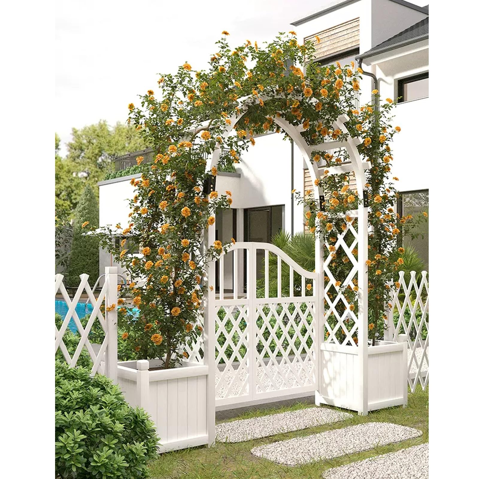 Weißer Patio Gartenbogen, Rosenbogen Holz, Hochzeitsbogen, Hintergrundrahmendekoration für den Außenbereich Oder Spalier für Kletterpflanzen(Size:140cm/55inch)