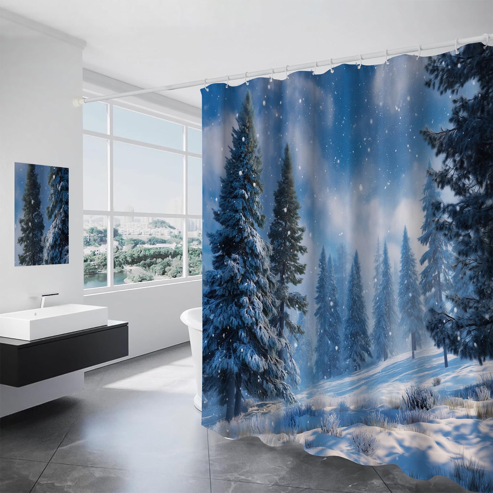 Rideau Douche,Rideau Baignoire Lavable en Machine Rideaux Douche Tissus Lavable Rideau De Baignoire Lavable pour Salle De Bain Domicile Baignoire Famille,Forêt De Pins,