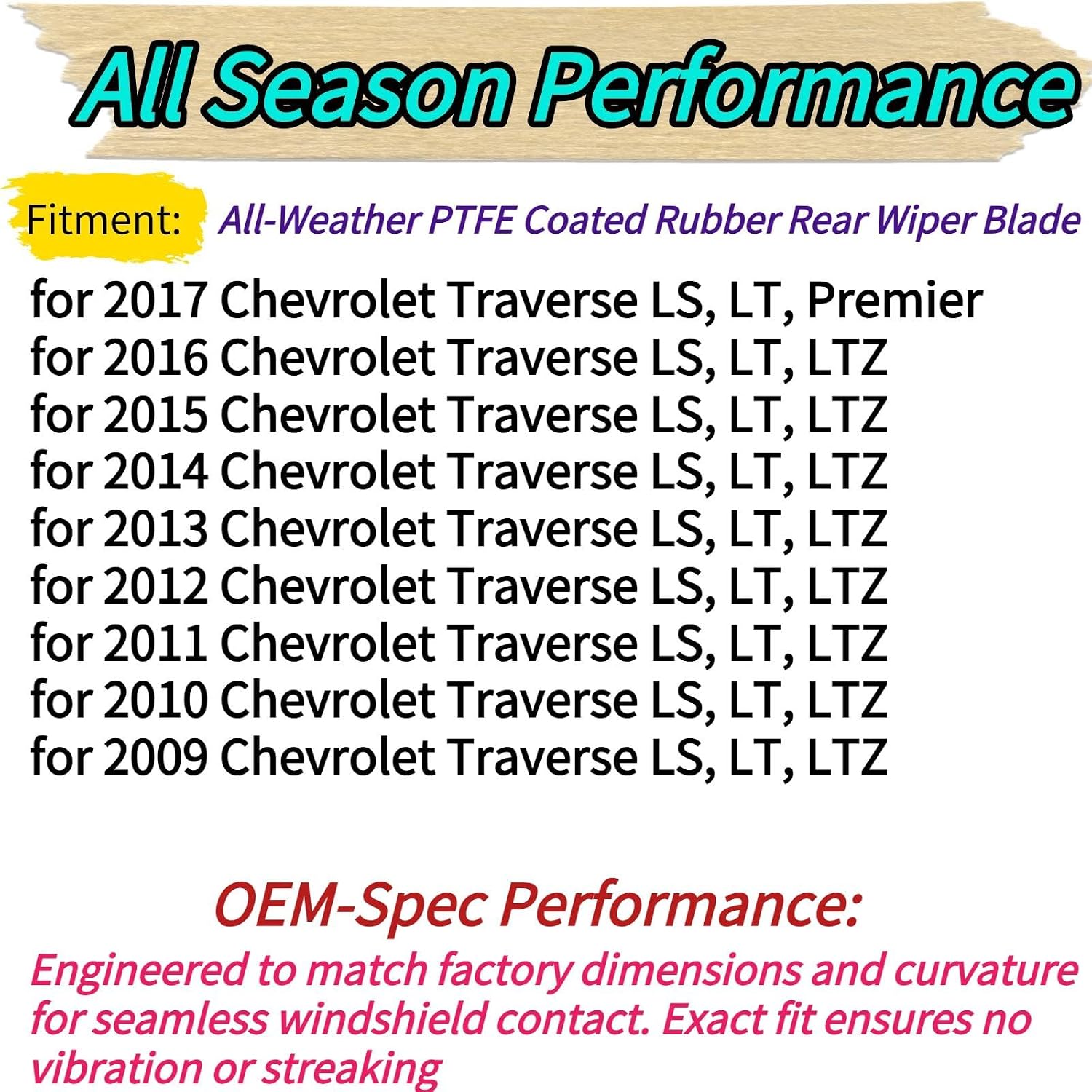 Rear Wiper Blade & Arm Replacement for Chevrolet Chevy Traverse 2009-2017 2016 2015 2014 2013 2012 2011 2010 Fit for LS LT LTZ Premier Models All-Season Rear Back Windshield Wiper Blade Set