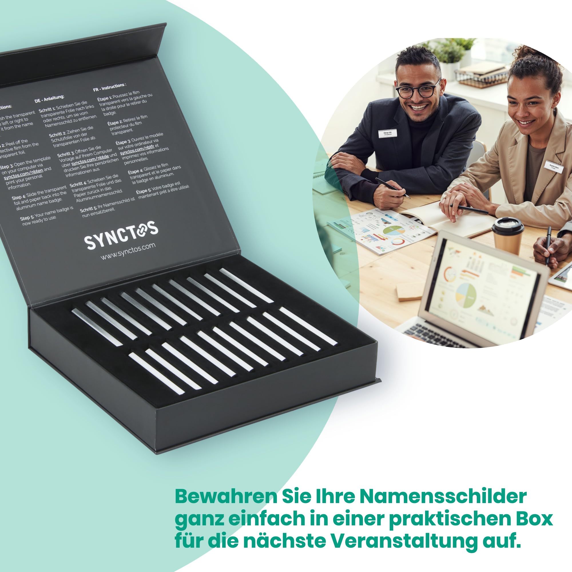 Namensschild Magnetisch - 20 Stück - 3 Starke N40 Neodym-Magnete - Perfekt für Messen & Konferenzen - Hochwertig Aluminium Namensschilder für Kleidung - Inkl. Handlicher Druckvorlage - 72x31mm