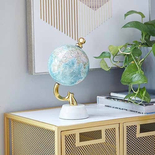 Miniatura 5 de Deco 79 Globo de aluminio con base de mármol, 5 "x 5" x 10 ", azul