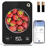 Qahar Food Scale with Nutritional Calculator, Waterproof LED Display Digital Kitchen Scale for Weight Loss Cooking Baking Keto Macro Diet, Calorie Counting, Black Glass, 22lb/10kg
