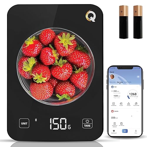 Qahar - Báscula de alimentos con calculadora nutricional, pantalla LED impermeable, báscula digital de cocina para bajar de peso, cocinar, hornear,