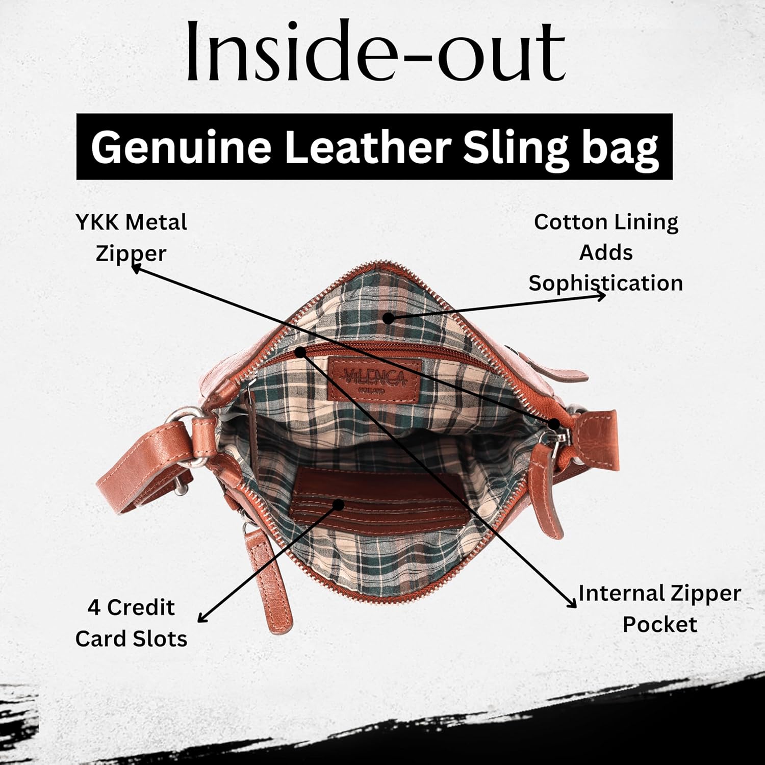 8.25 Inch Genuine Leather Crossbody Sling Bag for Women - Trendy Casual Office Bag with Adjustable Strap