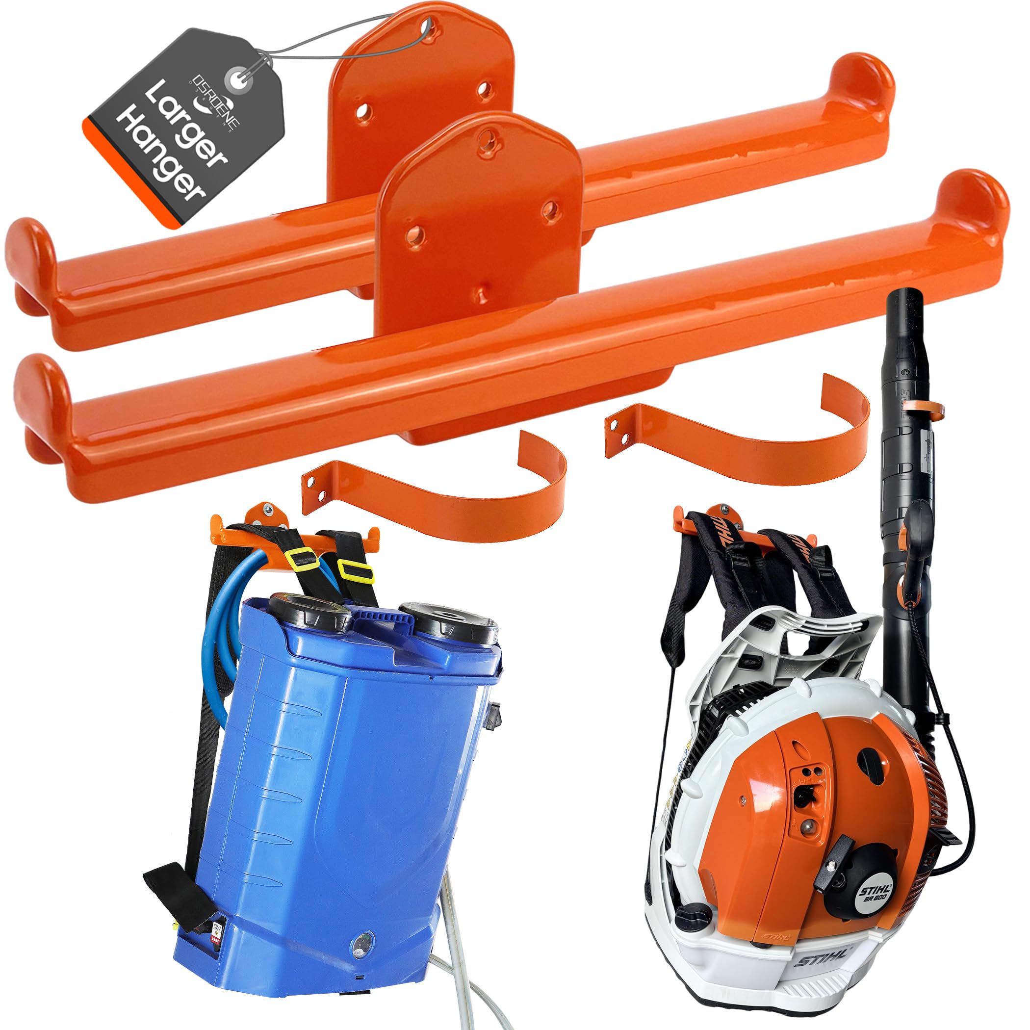 Colgador para soplador de hojas para mochila, paquete de 2 pulverizadores de mochila, soporte de pared para motosierra, accesorios de almacenamiento para organización de garaje (paquete de 2