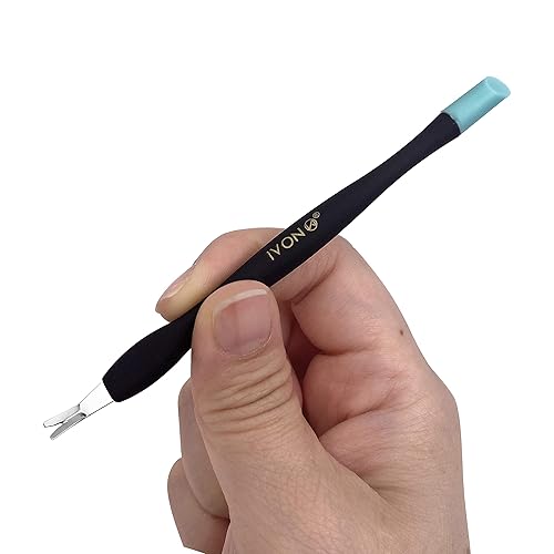 Miniatura 7 de IVON Paquete de 3 empujadores de cutículas, punta de goma suave en lecho de uñas Negro