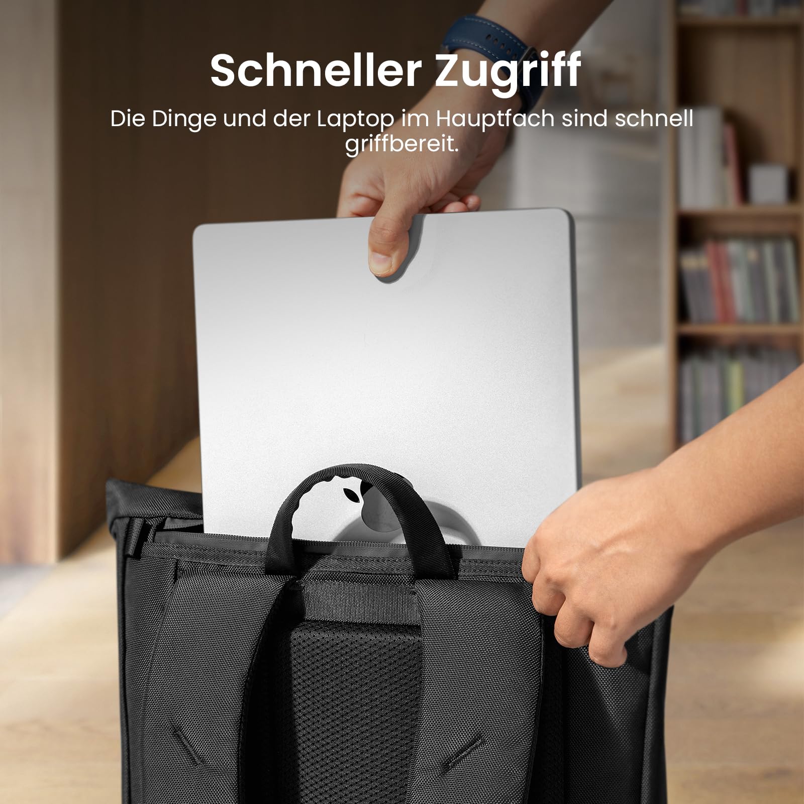 tomtoc Rolltop Rucksack Herren Damen 25L-30L Wasserdicht Schulrucksack Tagesrucksack mit 17,3 zoll Laptopfach, Groß Laptop Travel Backpack Daypack für Uni, Arbeit, Fahrrad, Reisen und Wandern, Schwarz