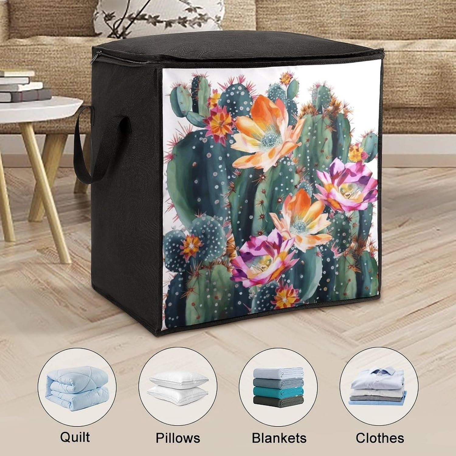 Clothes Storage Bag Personalized Durable Foldable Large Toy Storage Bags with Zipper Moving Bags Luggage Organizer Blooming Green Printed Bags image 3