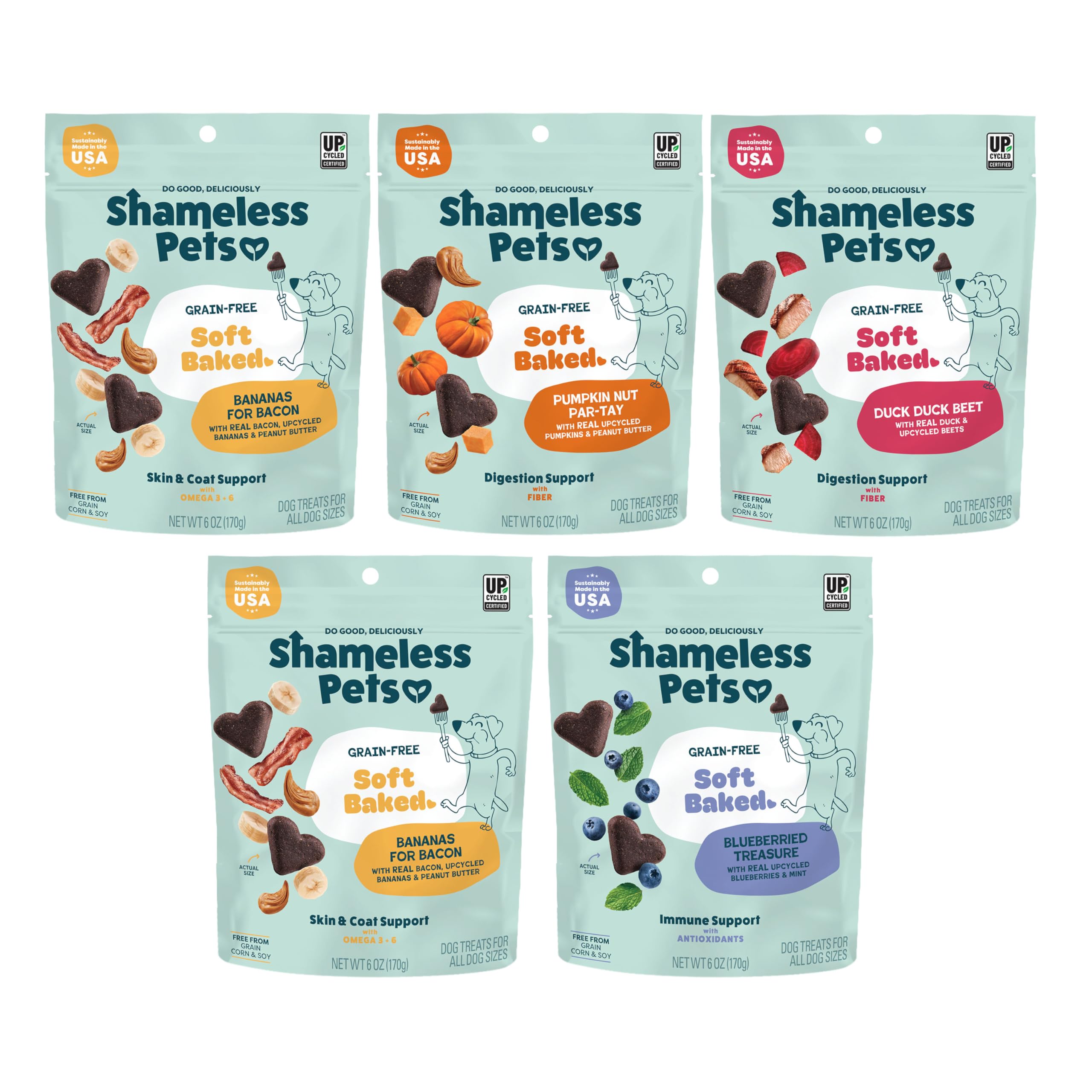 Shameless Pets Soft-Baked Dog Treats, Variety 5-Pack - Natural & Healthy Dog Chews for Small, Medium & Large Dogs - Biscuits Baked & Made in USA, Free from Grain, Corn & Soy