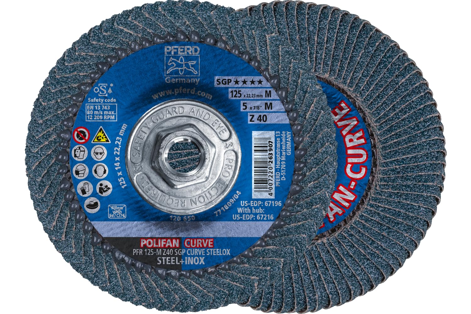 POLIFAN®-Curve Radial Type Flap Disc - 5" x 5/8-11" Thread, 40 Grit Zirconia - for Steel and Stainless Steel (INOX) Grinding - Pack of 1 - Part 67216