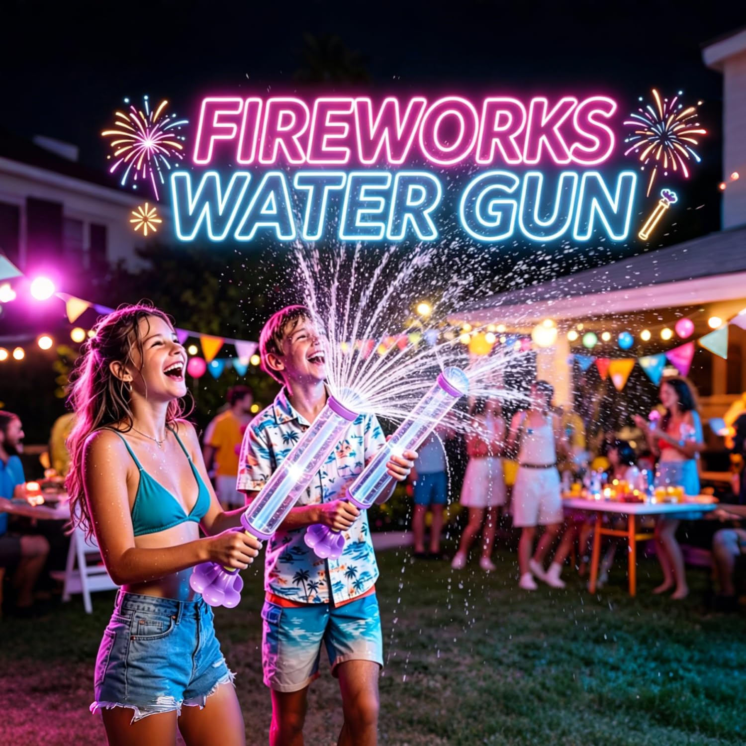 Pistolet na wodę LED z efektem fajerwerków, pistolet do natryskiwania wody, pistolet do natryskiwania fajerwerków, romantyczne pistolety wodne z efektem fajerwerków, zabawka wodna pull-push do zabaw w
