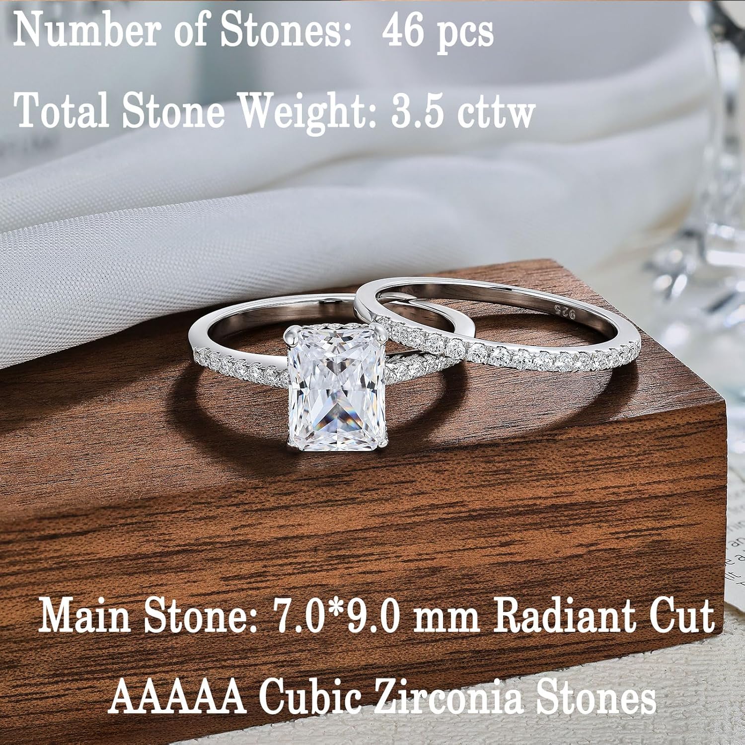 Newshe Jewellery Cubic Zirconia Engagement Rings for Women Wedding Ring Set Solitaire 925 Sterling Silver Oval Bridal Sets Travel Anniversary Size 4-13 - Image 3