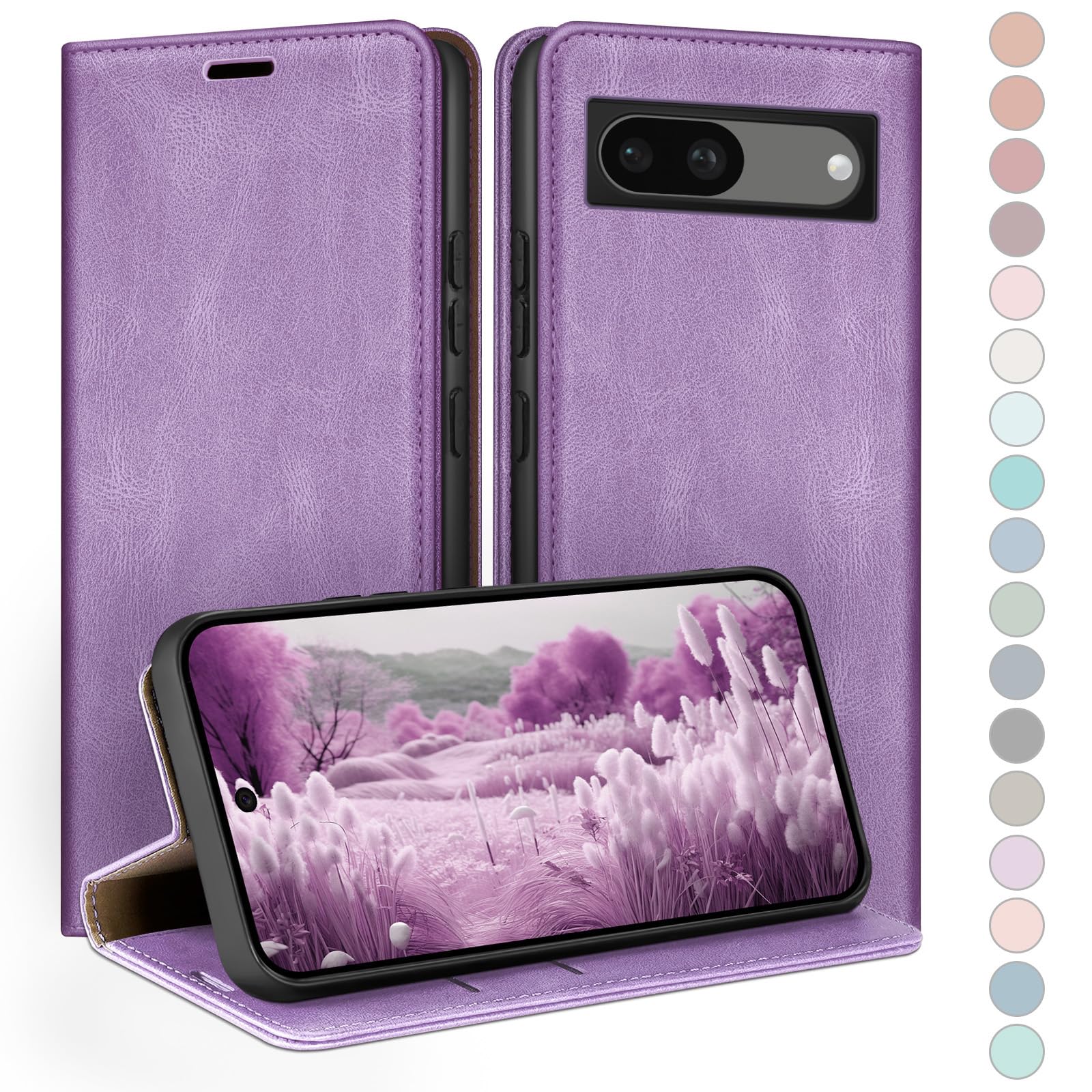Coques de case Google Pixel 8A portefeuille cuir RFID violet
