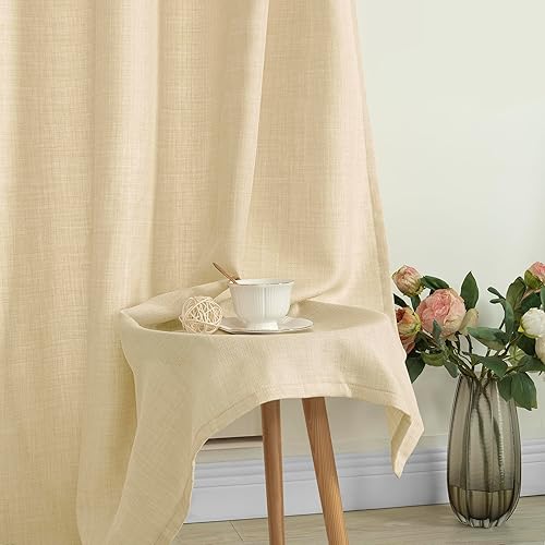 Miniatura 8 de LAMIT Cortinas de lino natural para sala de estar, cortinas de privacidad texturizadas de lino sintético de 84 pulgadas, paneles de arpillera