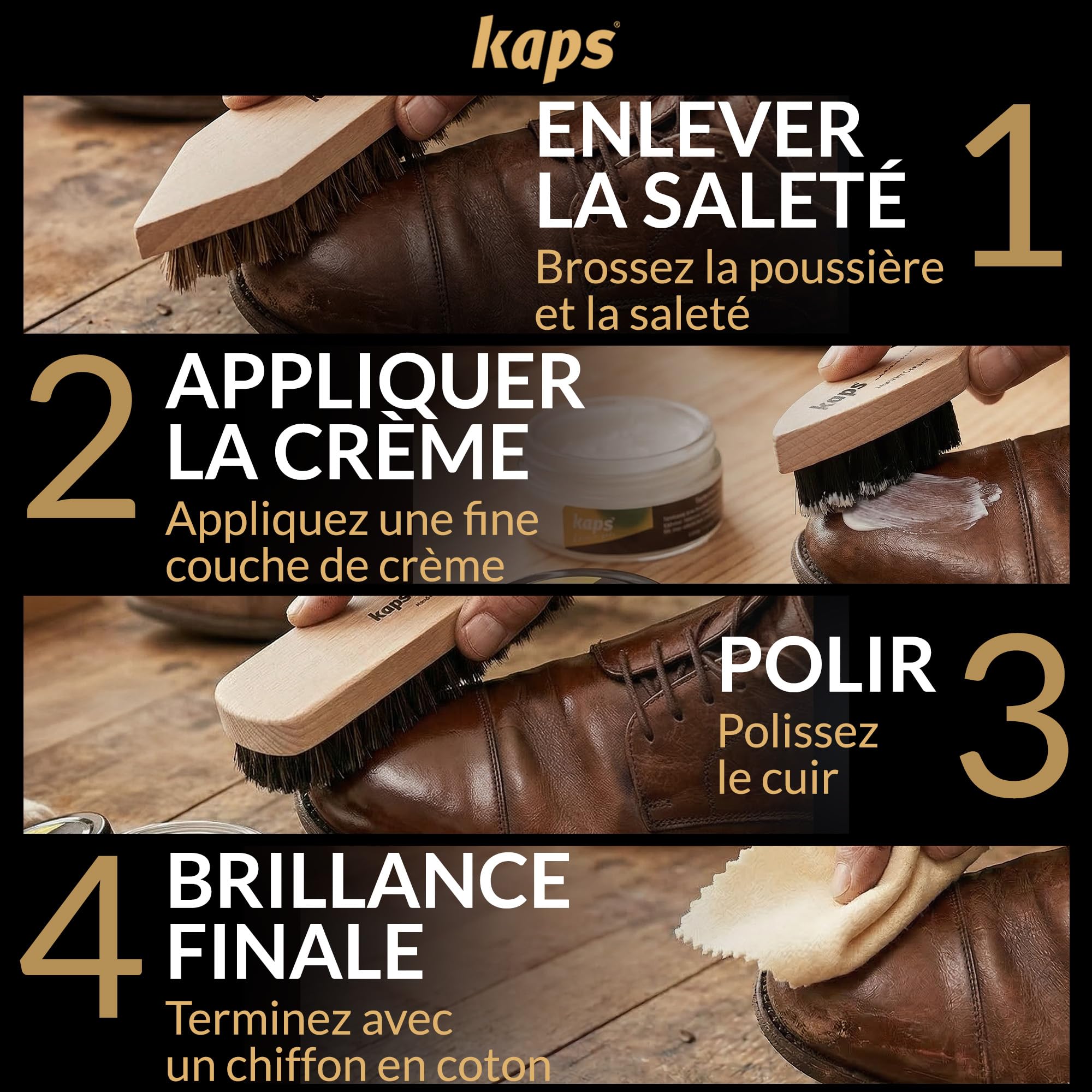 Kaps Kit Nettoyage et Entretien des Chaussures - 9 Pièces pour Bottes et Chaussures en Cuir, Boîte Cadeau en Bois