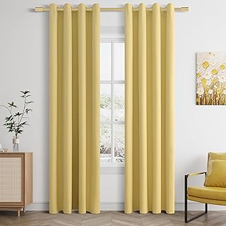 Yellow Linen Blackout Curtains 84 Length 2 Panels Set for Living Room Bedroom, 100% Black Out Thermal Insulated Linen Drapes, Room Darkening Grommet Curtains 84 Inches Long, Yellow - Buy now