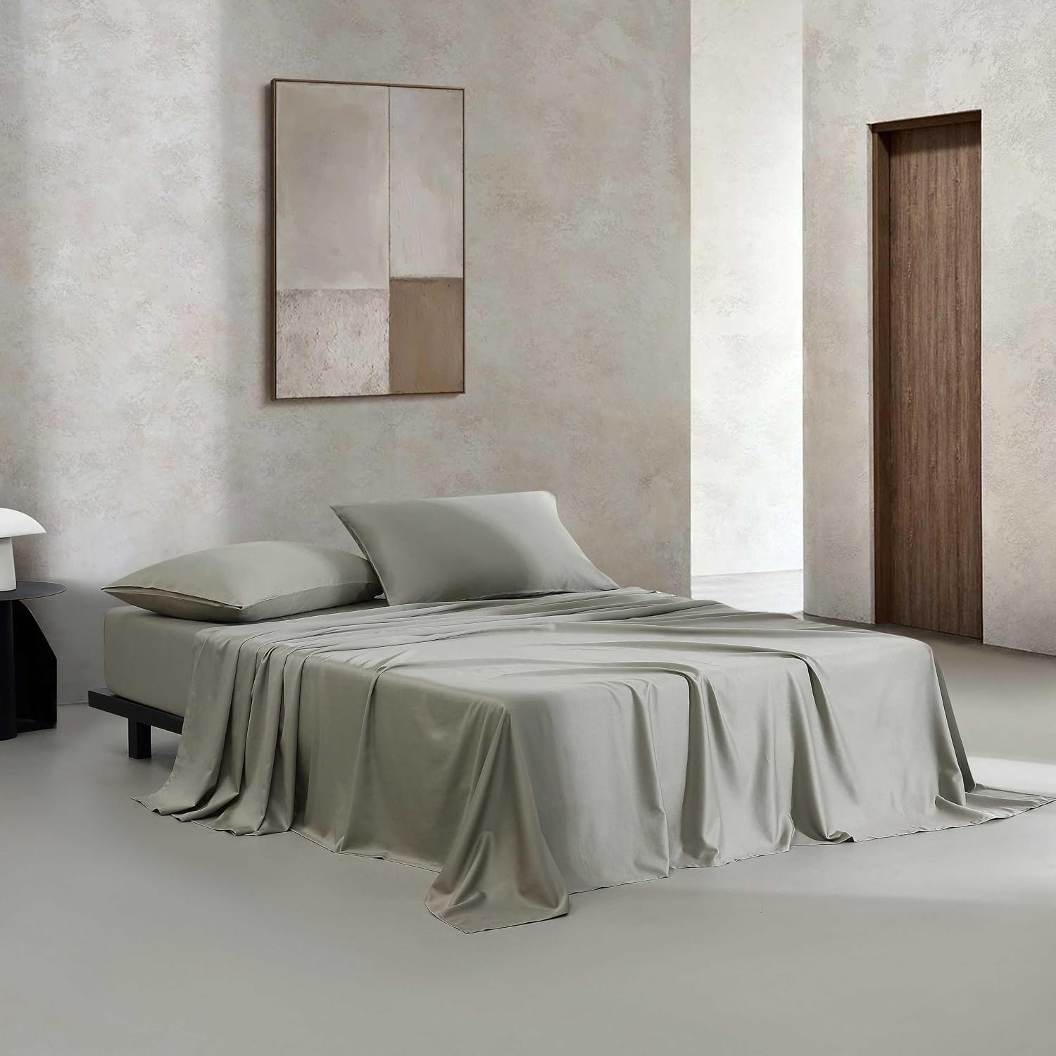 Calvin Klein - King Bed Sheets, 100% Organic Cotton Sateen Bedding Set with Deep Pockets, 300-Thread Count Silky Bedding Essentials (Organic Earth Dusty Olive, King)