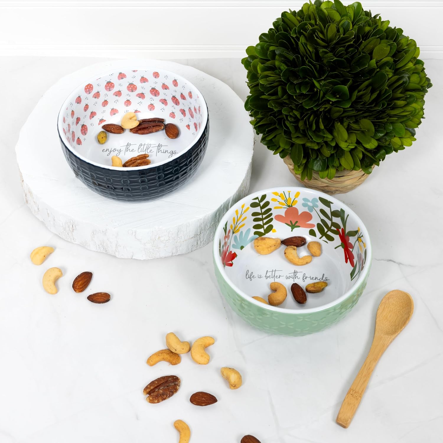 Pavilion Gift Company - Little Things - 11oz 4.5" Ladybug Bowl and Bamboo Spoon Set - Friend Family Appreciation Sentimental Housewarming Spring Kitchenware Serveware image 5
