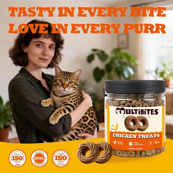 Crunchy Chicken Cat Treats – Healthy Biscuits with Chicken Liver, Salmon Oil, Vitamin C - Dental Care & Training Snacks for Indoor Cats (9 oz) miniatura 4