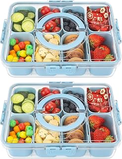 2Pcs Snackle Box Snack Containers with Lid Divided Serving Tray with Handle