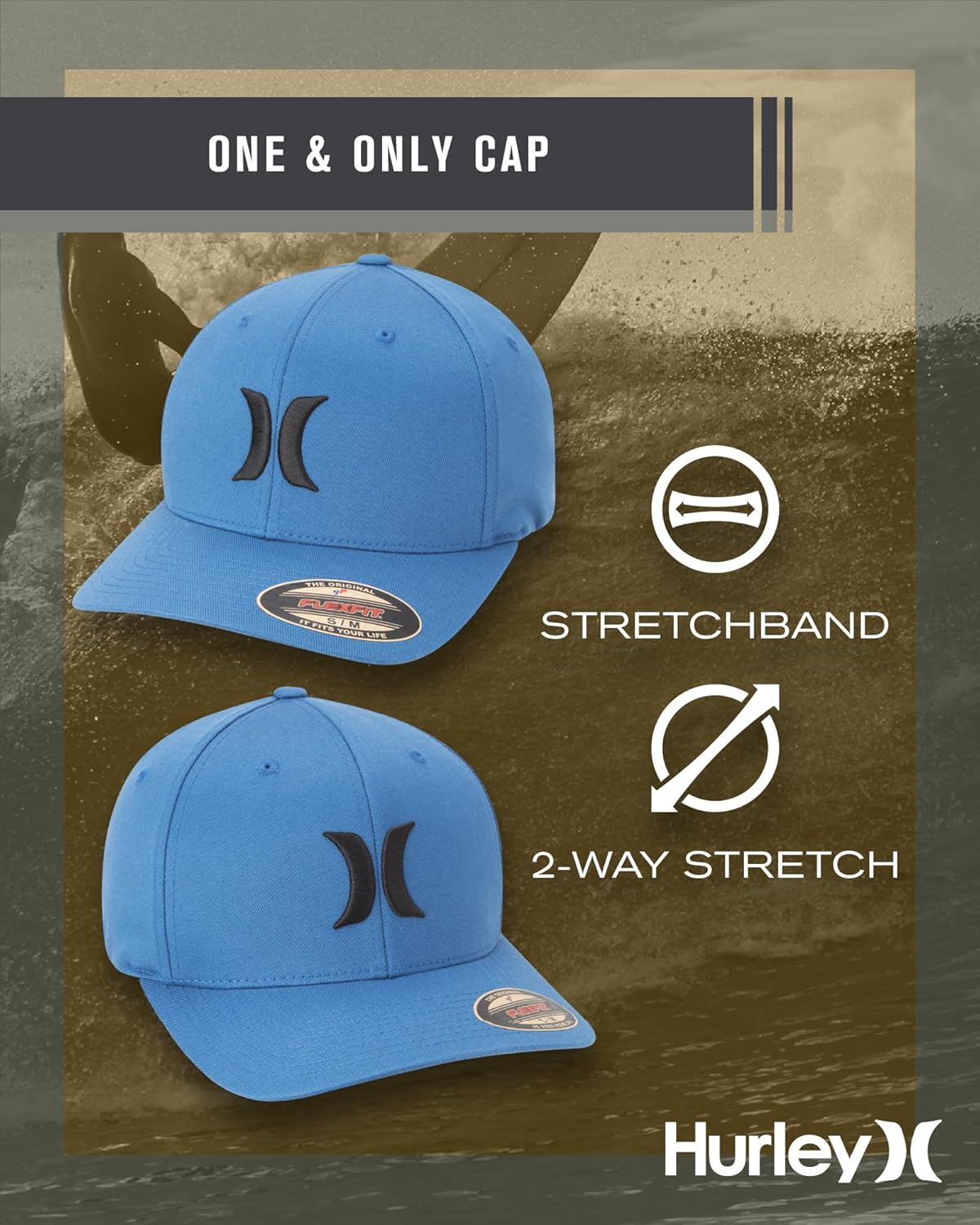 Hurley Mens Baseball Cap - Flexfit Fitted Baseball Caps for Men (Sizes: S-XL) - Image 2