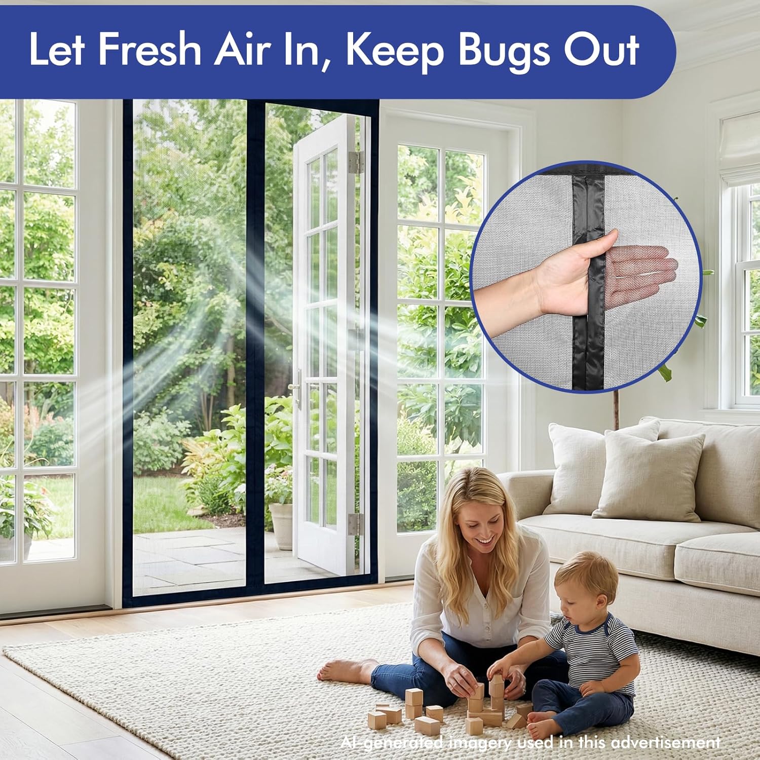 Magnetic Fiberglass Screen Door 36x80 Inch Black | Heavy duty fiberglass screen door with strong magnets for self-sealing closure.Easy install,keep bugs out and pet friendly