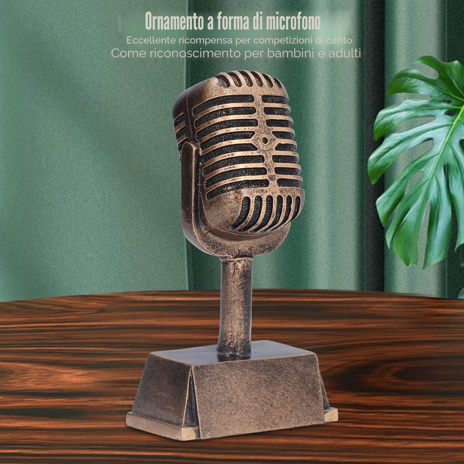 BuyWeek Trofeo Microfono, Trofeo per Microfono Retrò in Resina Premio Trofeo Musica Microfono Ornamento per Feste Decorazioni