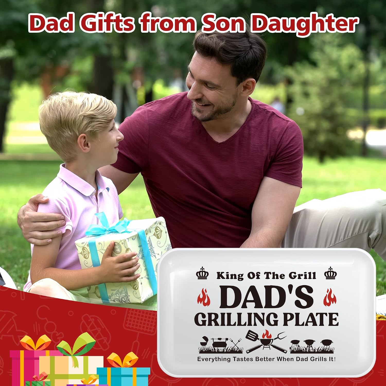 Birthday Thank You Gifts for Daddy from Daughter Son Wife,Best Dad Ever Gift,Funny BBQ Grilling Platter with Apron Sets Christmas Thanksgiving Present for Bonus Step New First Time Daddy Father Papa