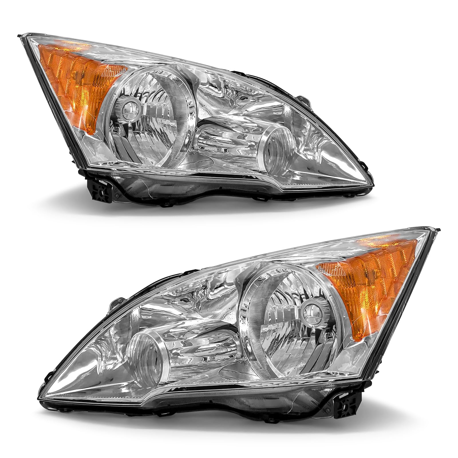 Headlight Compatible with Honda CR-V 2007 2008 2009 2010 2011 Headlamp with Chrome Housing Amber Reflector Replacement Pair Driver and Passenger SideRecycled Claim Standard Blended