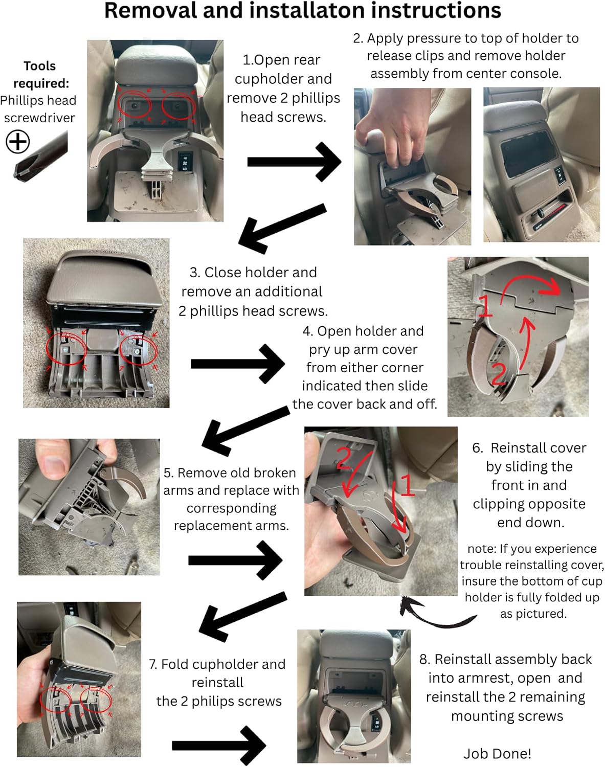 Rear Cup Holder Replacement Arms Compatible with 1996-2002 Toyota 4Runner 3rd Gen – DIY Cupholder Repair Kit for Broken Rear Seat Cup Holder – Interior Accessory Upgrade