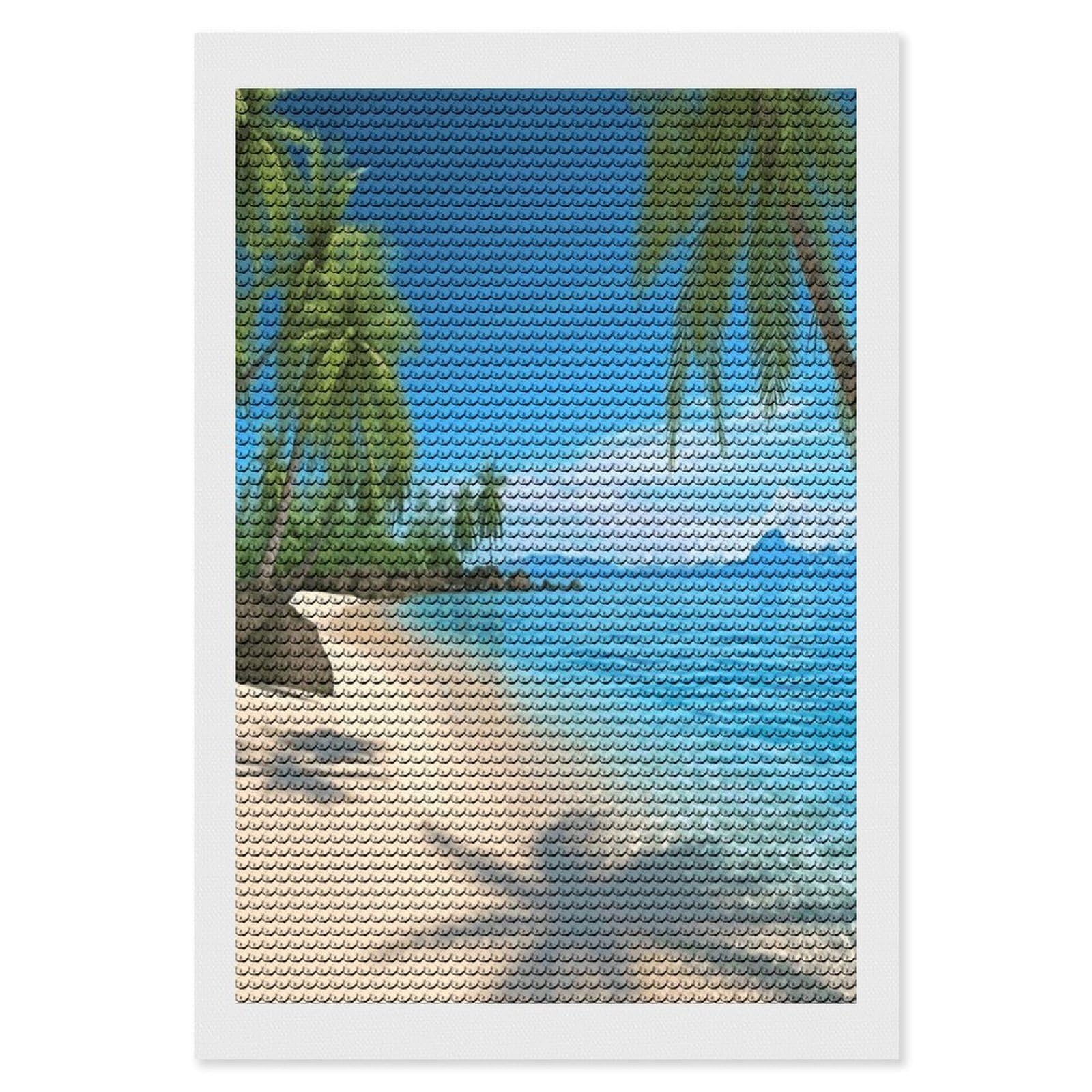 FekiLoot Hawaiian Beach with Palm Trees Paint by Numbers Kit for Adults Beginner DIY Diamond Dots Paintings Round Full Drill Diamond Art Kits Picture Diamond Art Painting Kits for Home Decor 8"x12"