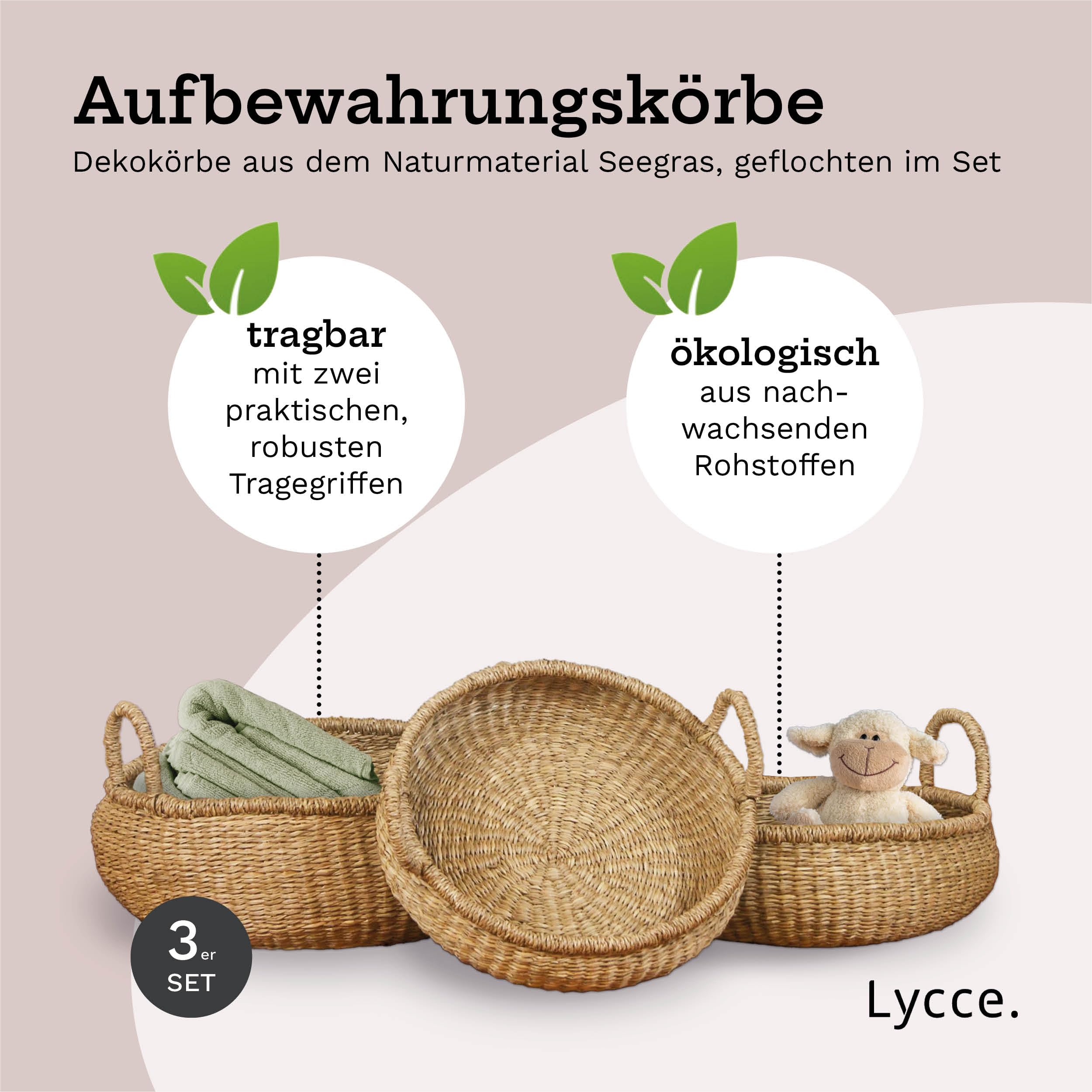 Lycce Aufbewahrungskorb Natur, Korb geflochten aus Seegras | 3er Set