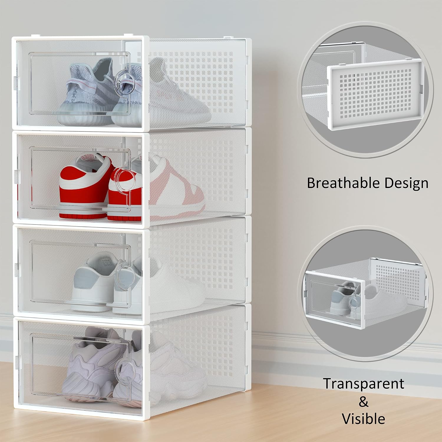 HOMIDEC Shoe Box, 12 Pack Shoe Storage Organizer, Shoe Boxes Clear Plastic Stackable Shoe Organizer for Closet, Shoe Containers with Lids for Women/Men