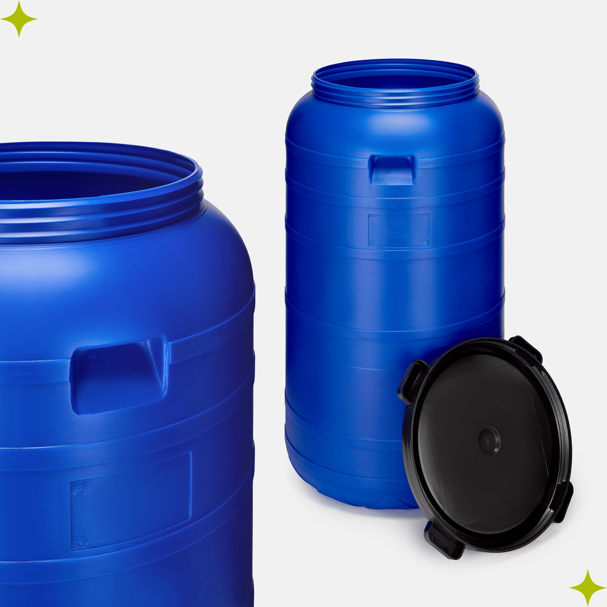 Garronda 250 Liter Weithalsfass BPA-frei Futtertonne Fass Universalfass Lebensmittel Fass Regenfass für Garten Regentonne mit Deckel Regenwassertonne für Garten Wassertonne GD-0093 Blau