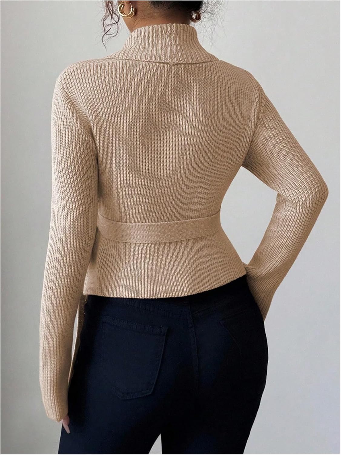 MakeMeChic Women's Business Winter Elegant Cardigan Wrap Tie Side Collared Long Sleeve Sweater - Image 3