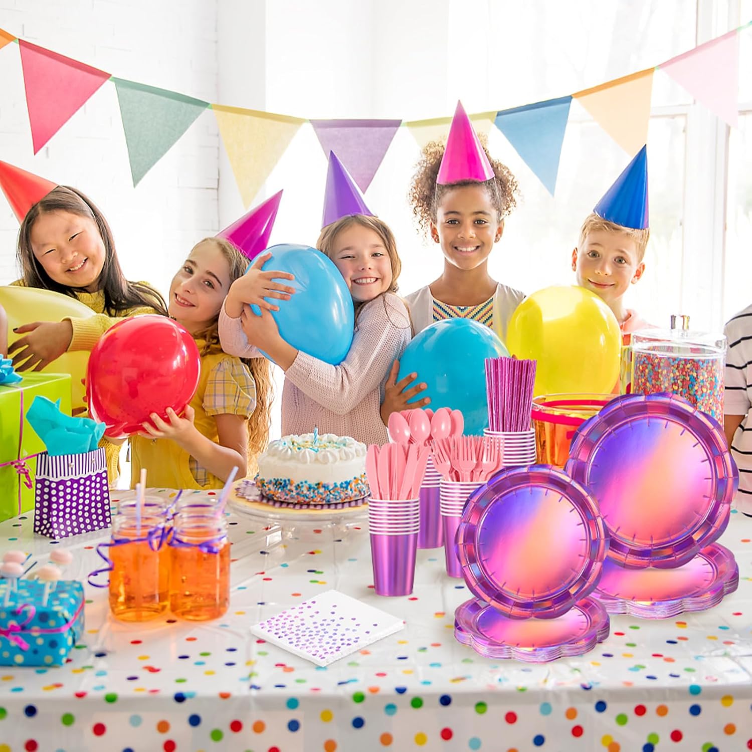 200 Pcs Pink Plates and Napkins Party Supplies, 25 Guest Scalloped Iridescent Pink Plates Napkins Cups Set Holographic Pink Party Decorations for Birthday, Mermaid, Disco Party - Image 6