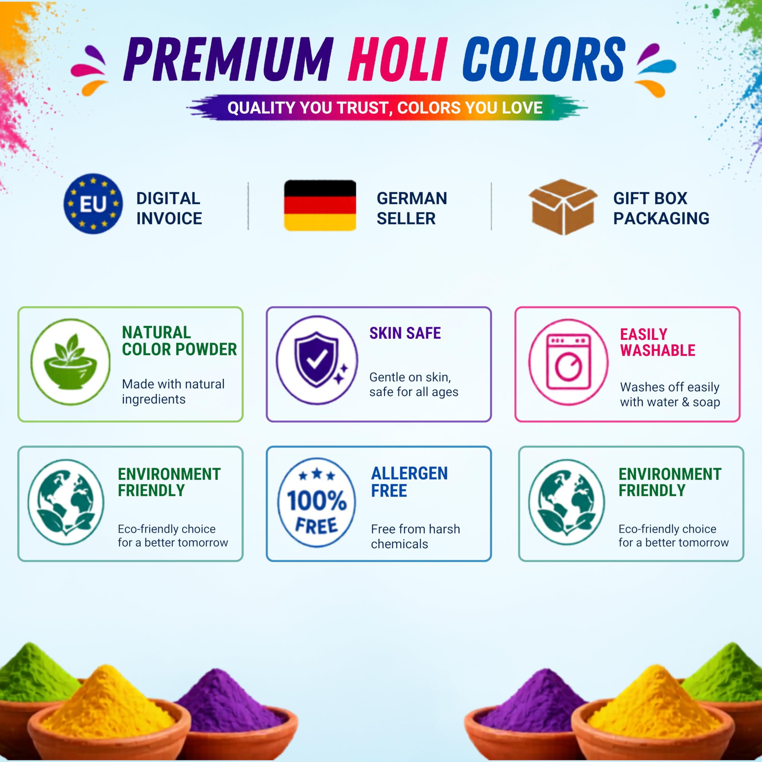 Holi Color Poudre Gulal Soluble dans l'eau Naturelle pour Festival Photographie Rangoli Arc-en-Ciel Photographie de Chien Poudre de Couleur (Mix 20)