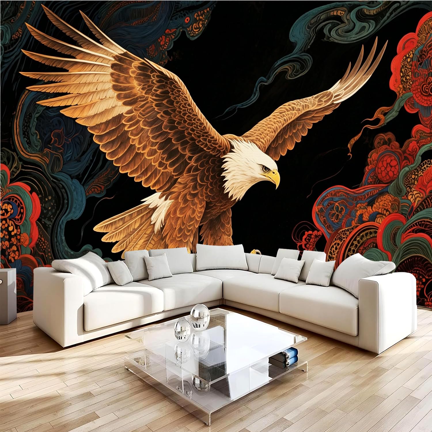 Papel Pintado 3D águila Papel Tapiz Fotomural 350x256cm Estilo Retro Y étnico Papel Pintado Panorámico no Tejido Formato Grande Decoración Mural para Salón Dormitorio Oficina 2v683