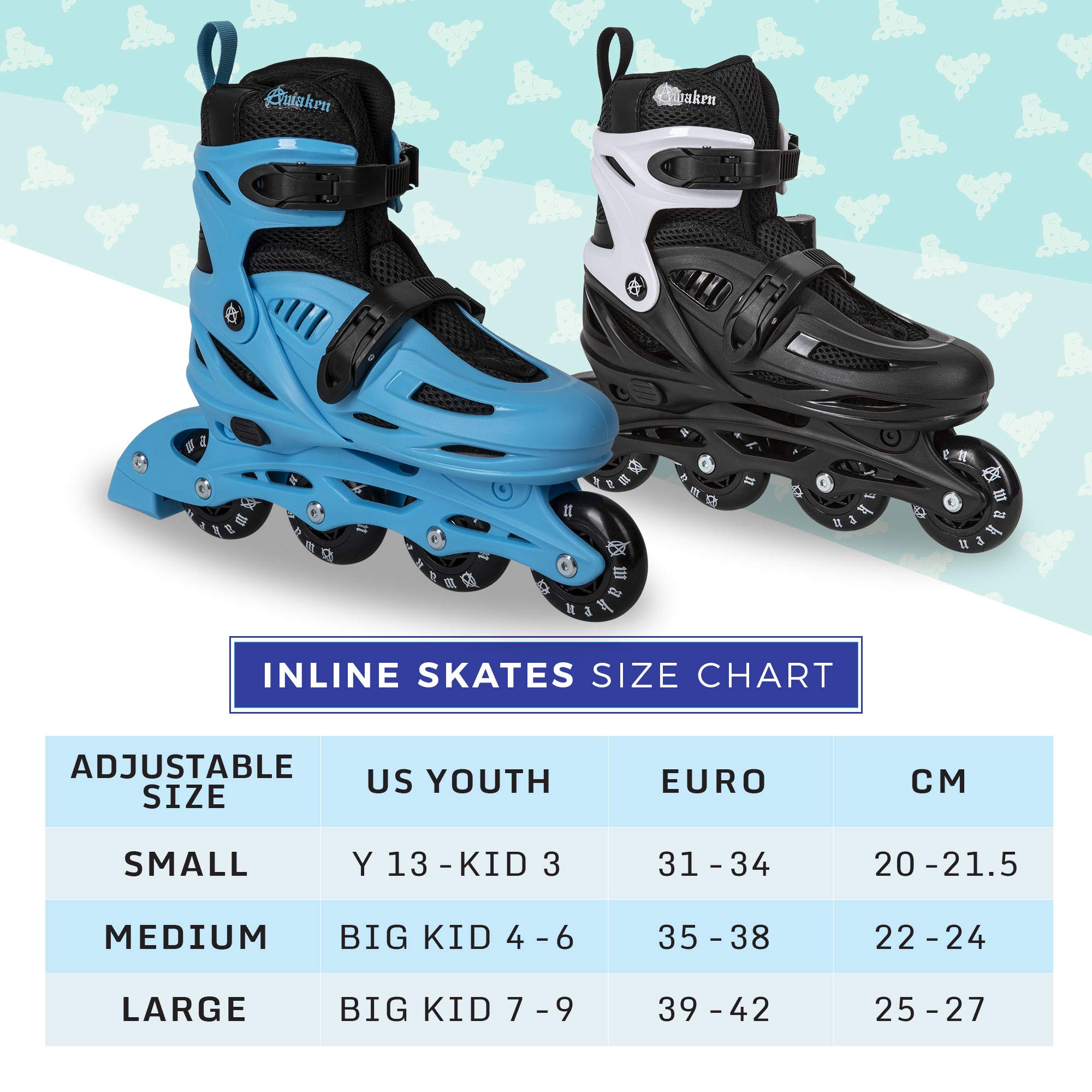 C SEVEN Adjustable Size Inline Roller Skates (Blue/Green, Youth 13- Kids 3)